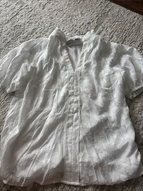 CeCe White Ruffled Neck Blouse